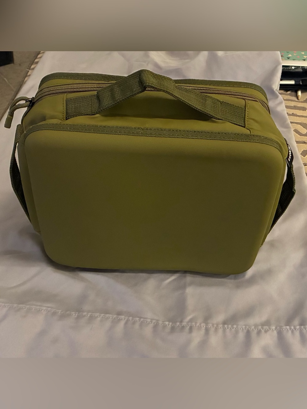 Olive Green Hardshell Lunch Box Bag with Top Carry Handle